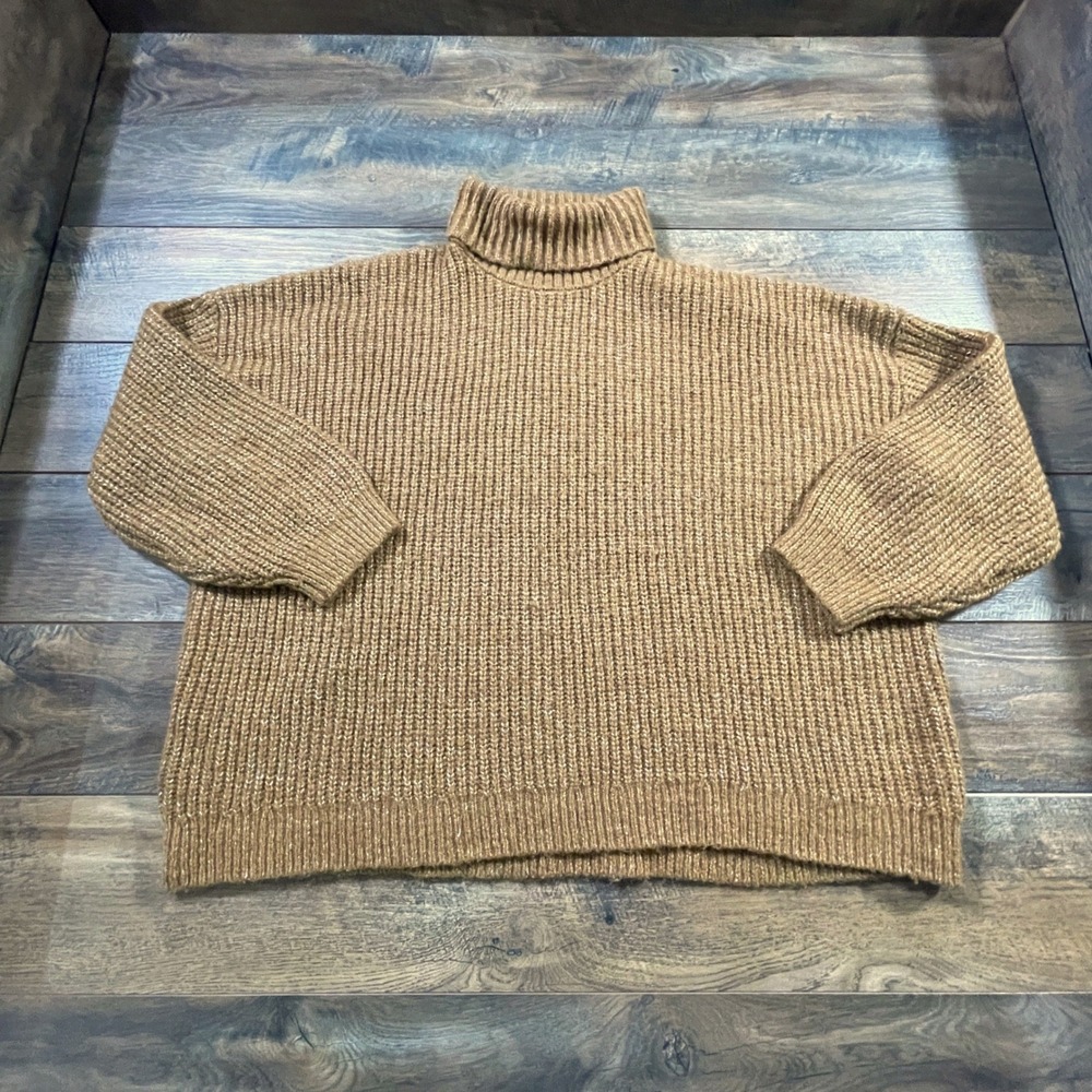 Old Navy XXL Brown Marl Ribbed Turtleneck Tunic Sweater Wool Blend Cozy Chunky